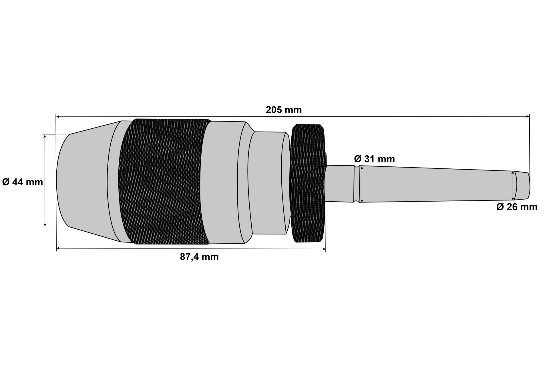 Schnellspann-Bohrfutter 1-13 mm + Kegeldorn MK4 / M16 / B16