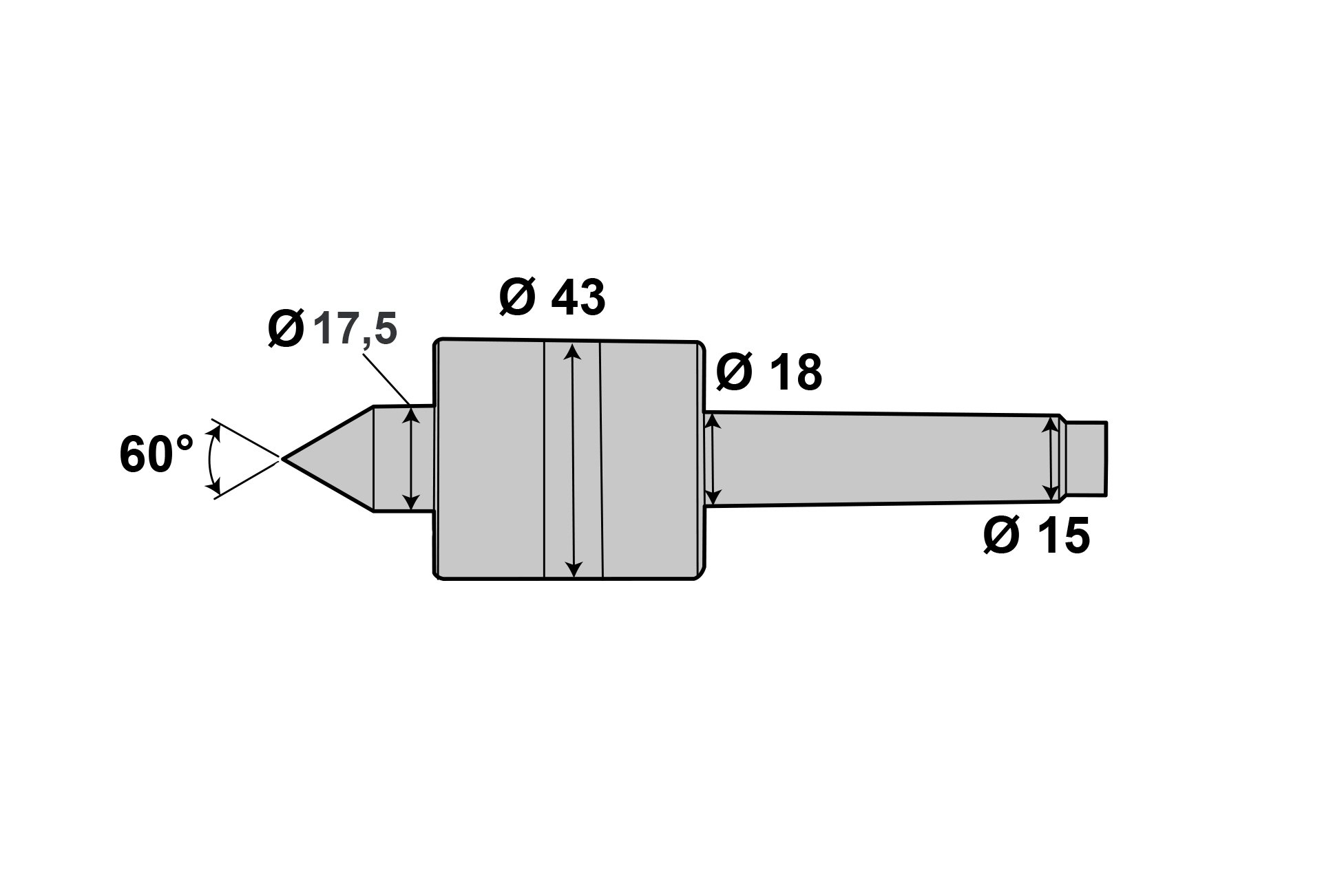Sehr kleine feststehende Körnerspitze Zentrierspitze mit 8 mm Schaft 