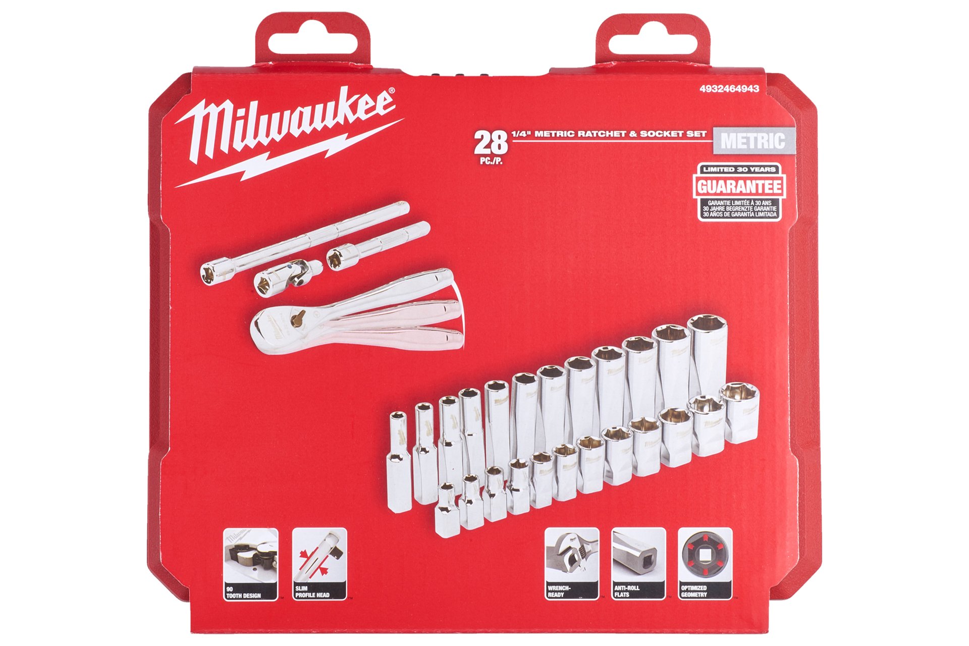 Milwaukee Ratschen- und Steckschlüsseleinsatz-Set, 28-teilig, 5 - 15 mm 1/4"