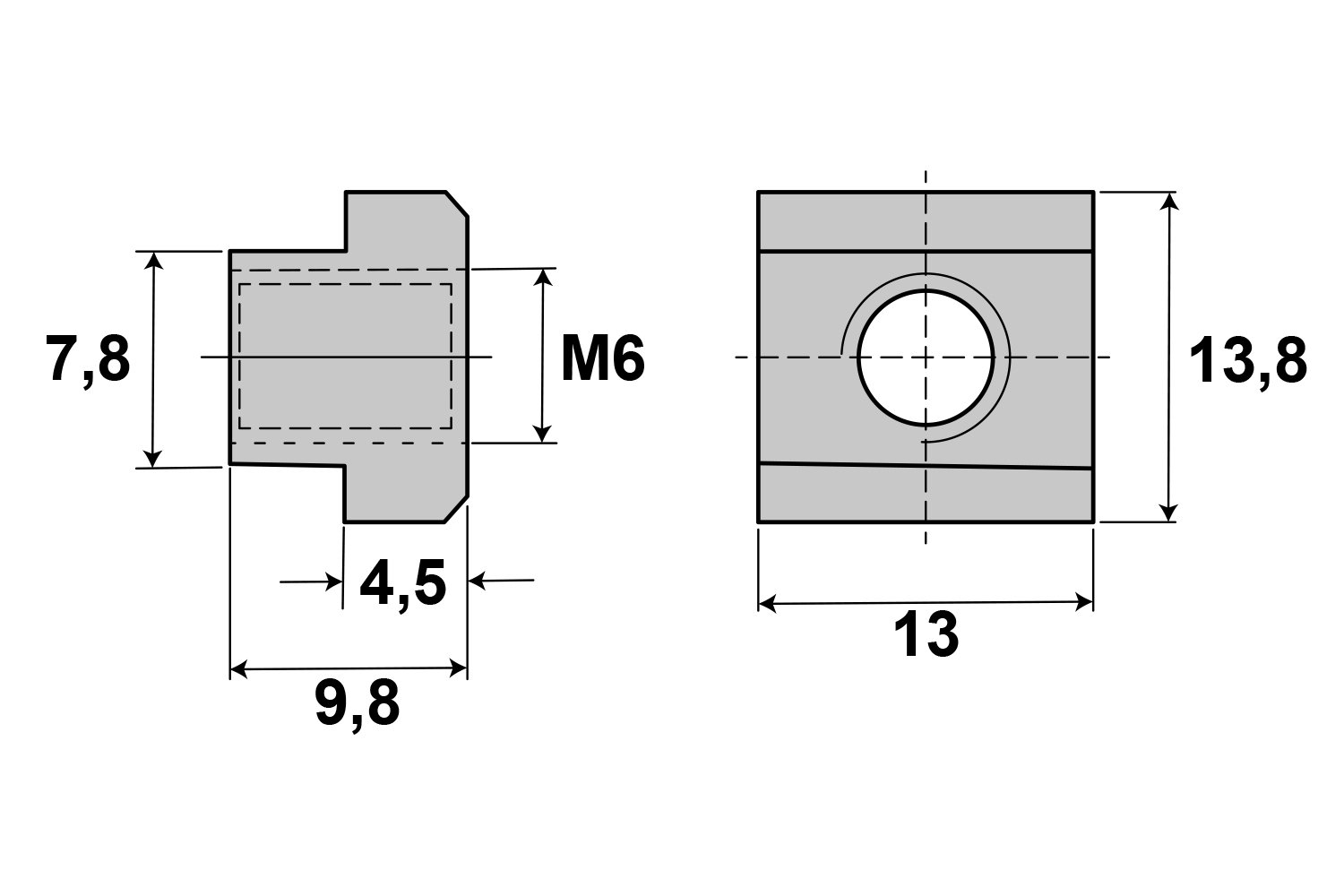T-Nuten-Stein M6 - für 8 mm Nut