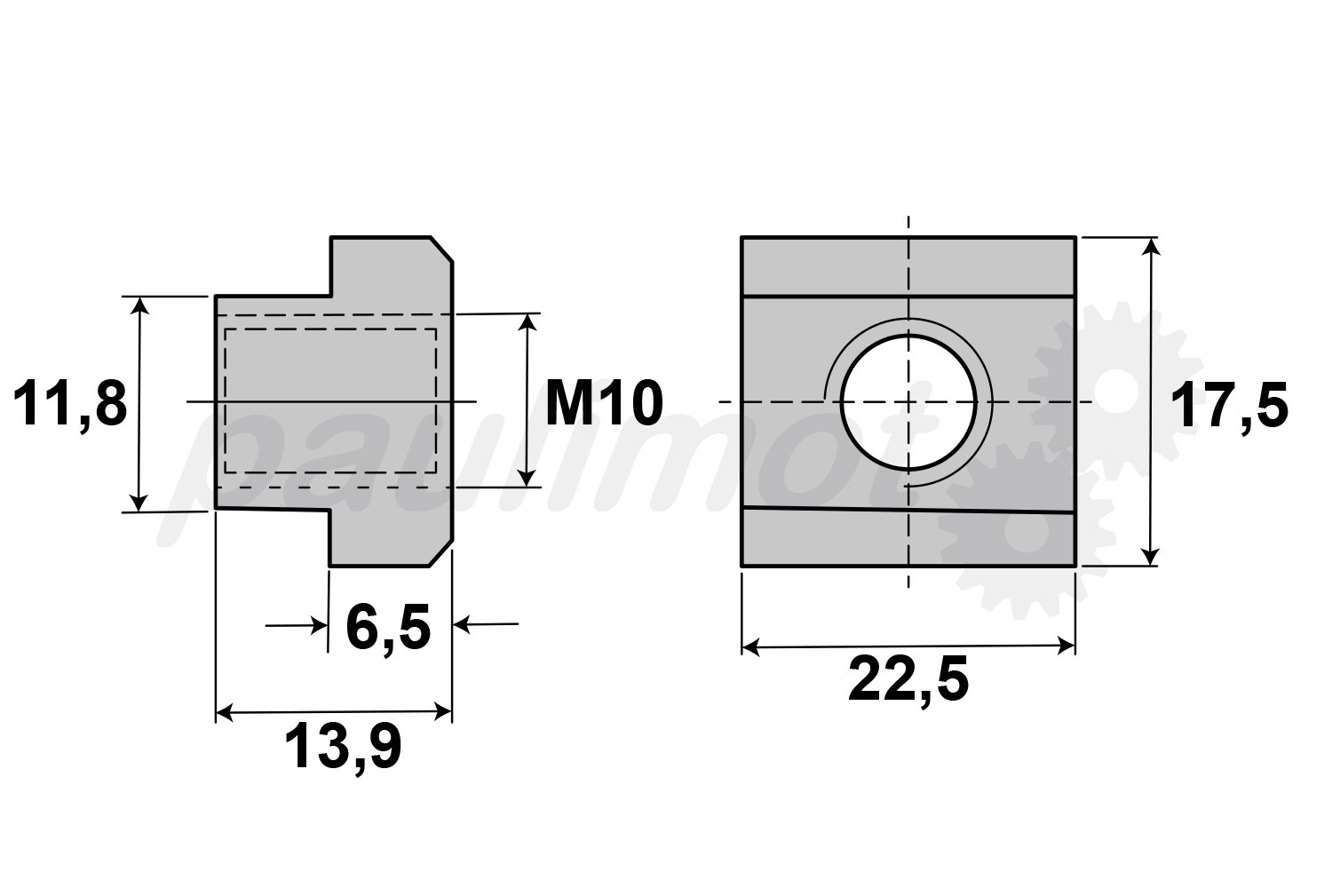 T-Nuten-Stein M10 - für 12 mm Nut